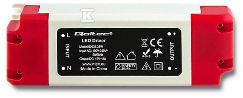 ZASILACZ IMPULSOWY LED 36W 12V 3A QOLTEC