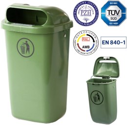 Kosz uliczny miejski pojemnik na śmieci na słupek lub ścianę DIN 50L - zielony Europlast Austria