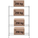 Regał warsztatowy chromowany 4 półki ażurowe do 1 t 1000 kg 120x45x180 cm Royal Catering