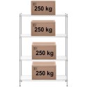 Regał warsztatowy chromowany ażurowy 4 półki + 4 maty do 1 t 1000 kg 120x45x180 cm Royal Catering