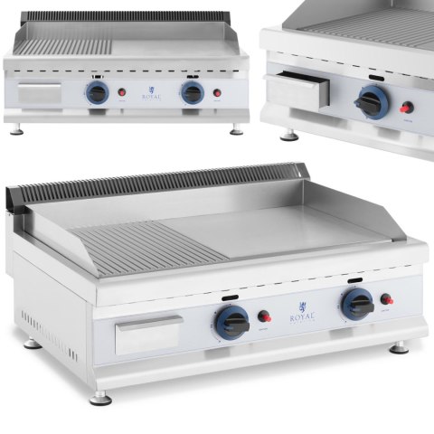 Grill gazowy podwójny gładki ryflowany na gaz ziemny 0.02 bar 74.5 x 40 cm 2 x 3100 W Royal Catering