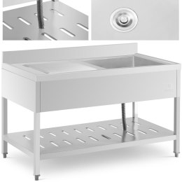 Zlew basen gastronomiczny jednokomorowy z półką i rantem prawy 140 x 70 x 94,5 cm Royal Catering
