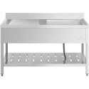 Zlew basen gastronomiczny jednokomorowy z półką i rantem prawy 140 x 70 x 94,5 cm Royal Catering