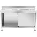 Zlew basen gastronomiczny jednokomorowy z szafką z drzwiami przesuwnymi prawy 140 x 60 x 94.5 cm Royal Catering