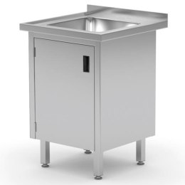 Zlew roboczy gospodarczy z szafką z drzwiami na zawiasach spawany 60x70x85 cm - Hendi 813546 Hendi