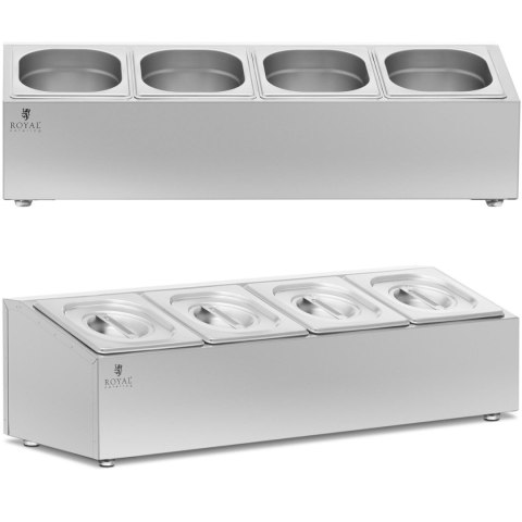 Ekspozytor stojak na pojemniki gastronomiczne 4 x GN 1/6 7.6 l + pojemniki z pokrywkami Royal Catering