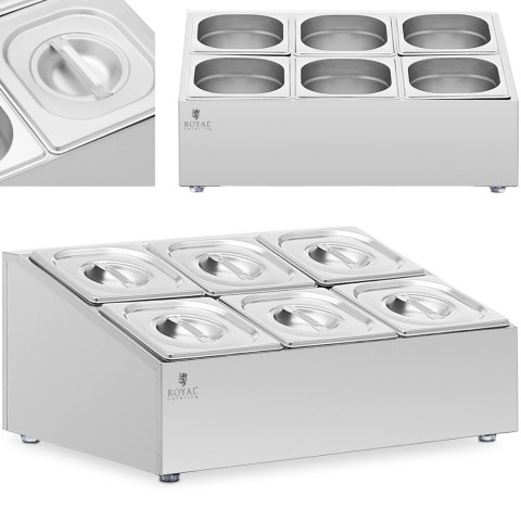 Ekspozytor stojak na pojemniki gastronomiczne 6 x GN 1/6 + pojemniki z pokrywkami Royal Catering