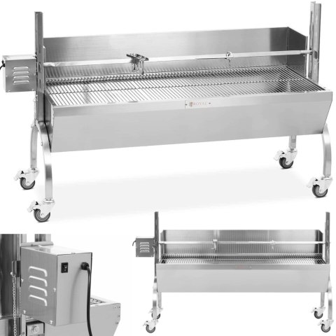 Grill węglowy z rożnem obrotowym elektrycznym do pieczenia prosiaka z osłoną 13 W 40 kg 137 cm Royal Catering