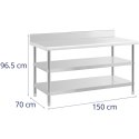 Stół blat roboczy stalowy nierdzewny przyścienny z rantem 2 półki 150x70cm Royal Catering