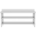 Stół blat roboczy stalowy nierdzewny przyścienny z rantem 2 półki 200x90cm Royal Catering