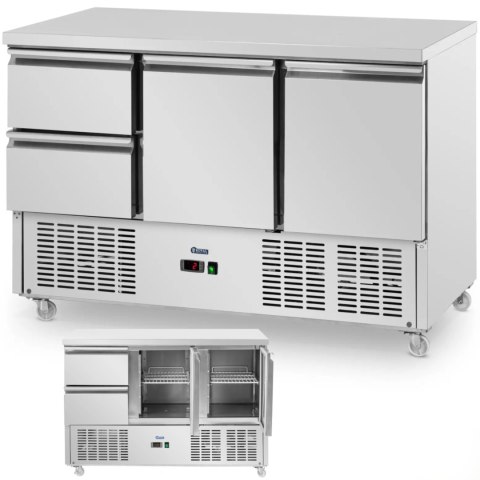 Stół chłodniczy 2 szuflady 2 komory na kółkach 350 l 137 x 70 x 95 cm Royal Catering