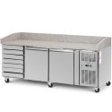 Stół chłodniczy do pizzy 2 komory 7 szuflad na kółkach 390 l 202 x 80 x 100 cm Royal Catering