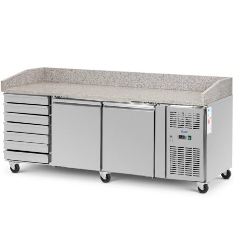 Stół chłodniczy do pizzy 2 komory 7 szuflad na kółkach 390 l 202 x 80 x 100 cm Royal Catering