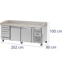 Stół chłodniczy do pizzy 2 komory 7 szuflad na kółkach 390 l 202 x 80 x 100 cm Royal Catering
