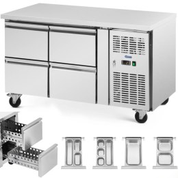 Stół chłodniczy gastronomiczny na kółkach 4 szuflady 280 l 136 x 70 x 85 cm Royal Catering