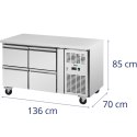 Stół chłodniczy gastronomiczny na kółkach 4 szuflady 280 l 136 x 70 x 85 cm Royal Catering