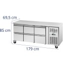 Stół chłodniczy gastronomiczny na kółkach 6 szuflad 410 l 179 x 70 x 85 cm Royal Catering