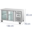 Stół chłodniczy na kółkach 2 drzwiowy przeszklony 280 l 136 x 70 x 85 cm Royal Catering
