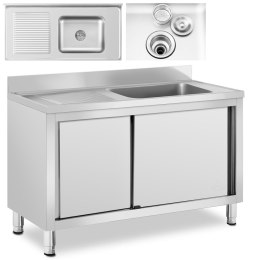Zlew basen gastronomiczny jednokomorowy z szafką z drzwiami przesuwnymi prawy 120 x 60 x 95 cm Royal Catering