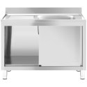 Zlew basen gastronomiczny jednokomorowy z szafką z drzwiami przesuwnymi prawy 120 x 60 x 95 cm Royal Catering