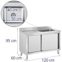 Zlew basen gastronomiczny jednokomorowy z szafką z drzwiami przesuwnymi prawy 120 x 60 x 95 cm Royal Catering