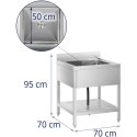 Zlew basen gastronomiczny jednokomorowy z półką i rantem 70 x 70 x 95 cm Royal Catering