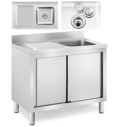 Zlew basen gastronomiczny jednokomorowy z szafką z drzwiami przesuwnymi prawy 100 x 60 x 94 cm Royal Catering