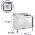 Zlew basen gastronomiczny jednokomorowy z szafką z drzwiami przesuwnymi prawy 100 x 60 x 94 cm Royal Catering