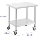 Stół blat roboczy na kółkach 2 poziomy 60 x 80 cm STAL do 135 kg Royal Catering