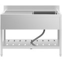 Zlew basen gastronomiczny jednokomorowy z półką i rantem prawy 120 x 60 x 94,5 cm Royal Catering