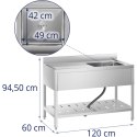 Zlew basen gastronomiczny jednokomorowy z półką i rantem prawy 120 x 60 x 94,5 cm Royal Catering