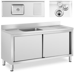 Zlew basen gastronomiczny jednokomorowy z szafką z drzwiami przesuwnymi 160 x 60 x 94.5 cm Royal Catering