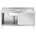 Zlew basen gastronomiczny jednokomorowy z szafką z drzwiami przesuwnymi 160 x 60 x 94.5 cm Royal Catering