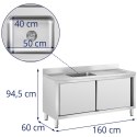 Zlew basen gastronomiczny jednokomorowy z szafką z drzwiami przesuwnymi 160 x 60 x 94.5 cm Royal Catering