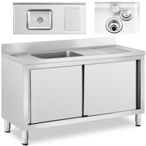 Zlew basen gastronomiczny jednokomorowy z szafką z drzwiami przesuwnymi lewy 140 x 60 x 94.5 cm Royal Catering