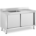 Zlew basen gastronomiczny jednokomorowy z szafką z drzwiami przesuwnymi lewy 140 x 60 x 94.5 cm Royal Catering