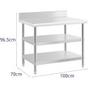 Stół blat roboczy stalowy nierdzewny przyścienny z rantem 2 półki 100x70cm Royal Catering