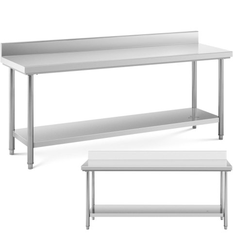 Stół blat roboczy stalowy nierdzewny przyścienny z rantem i półką 200x60cm Royal Catering