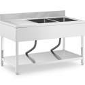 Zlew basen dwukomorowy z ociekaczem półką i rantem 140 x 70 x 97 cm Royal Catering