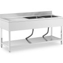 Zlew basen dwukomorowy z ociekaczem półką i rantem 180 x 60 x 97 cm Royal Catering