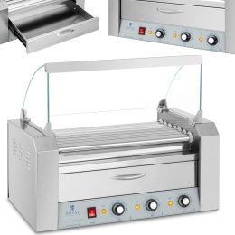 Podgrzewacz grill rolkowy do parówek hot-dogów z szufladą i osłoną - 7 rolek Royal Catering