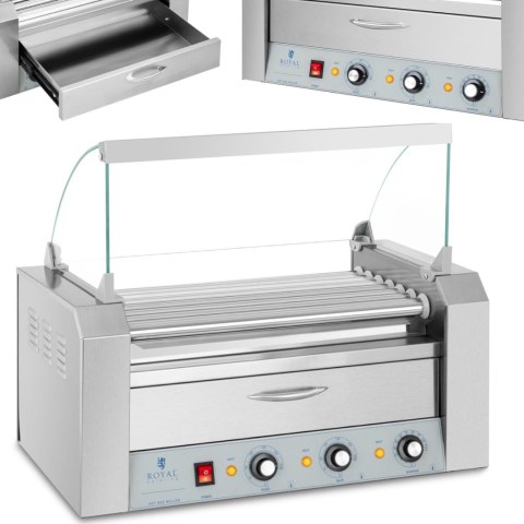 Podgrzewacz grill rolkowy do parówek hot-dogów z szufladą i osłoną - 7 rolek Royal Catering