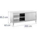 Stół blat roboczy centralny z szafką drzwi suwane 200 x 60 x 85.5 cm Royal Catering