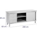 Stół blat roboczy centralny z szafką z drzwiami suwanymi i 3 szufladami 200 x 60 x 85 cm Royal Catering
