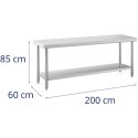 Stół roboczy gastronomiczny centralny z półką STAL 200 x 60 cm Royal Catering