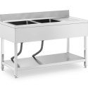 Zlew basen dwukomorowy z ociekaczem półką i rantem 140 x 60 x 97 cm Royal Catering
