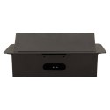 GNIAZDA WPUSZCZANE W BLAT 2X2P+Z, 2XUSB PŁASKI RANT CZARNY ORNO