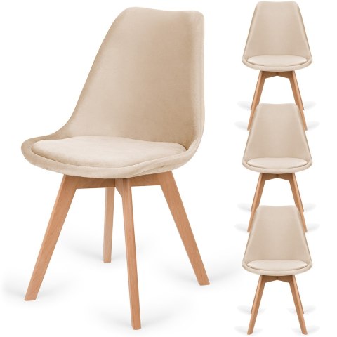 Krzesło skandynawskie MONZA GRANDE Zestaw 4 sztuki BEIGE VELVET Lugano Krzesło skandynawskie MONZA GRANDE Zestaw 4 sztuki BEIGE VELVET Lugano